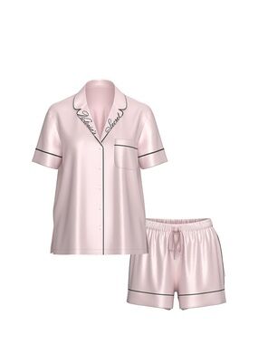 Victoria's Secret Light Pink Satin Short Pajama Set with Contrast Trim